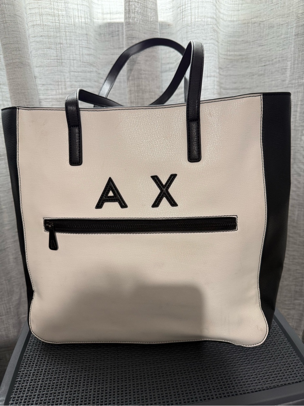 Two-Tone Leather Tote Bag in White and Black